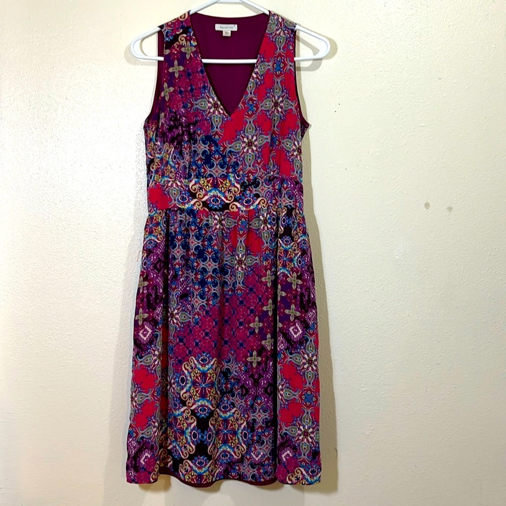 Garnet Hill 100% silk, sleeveless multi floral Boho dress. Size 4.